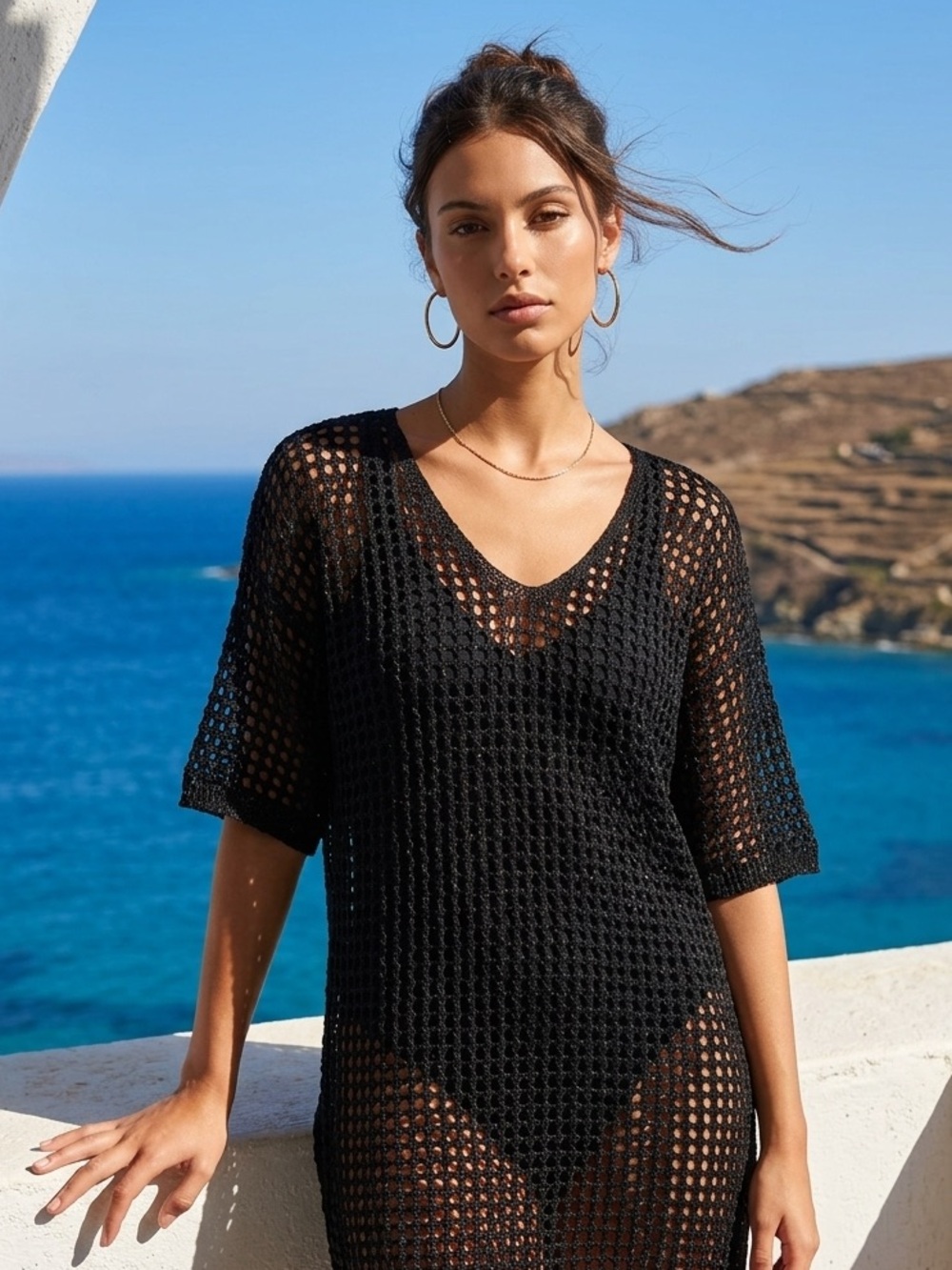 Floris brand black netted swimsuit cover-up